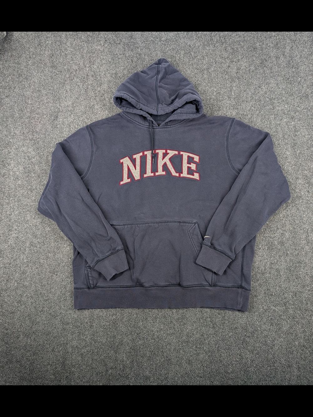 ​Vintage Nike Spellout Hoodie Navy Blue Faded Wash Size L Embroidered Swoosh